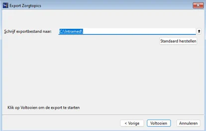 Zorgtopics Export bewaar scherm