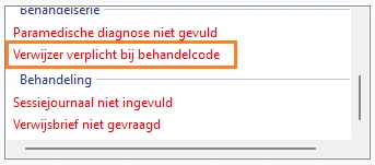 Scherm behandelingen verwijzer verplicht bij behandelcode