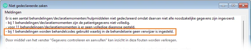 Scherm Intramed niet gedeclareerde zaken