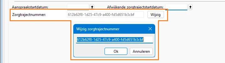 scherm Intramed Wijziging Zorgtrajectnummer