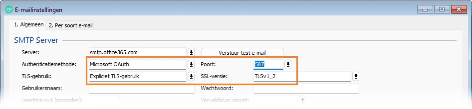 e-mailinstellingen Intramed Authenticatiemethode