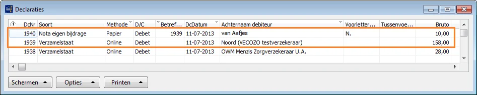 Intramed Lijst declaraties