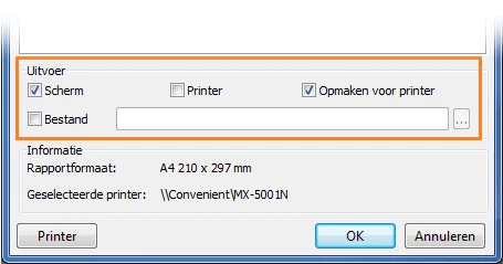 Scherm Intramed uitvoer