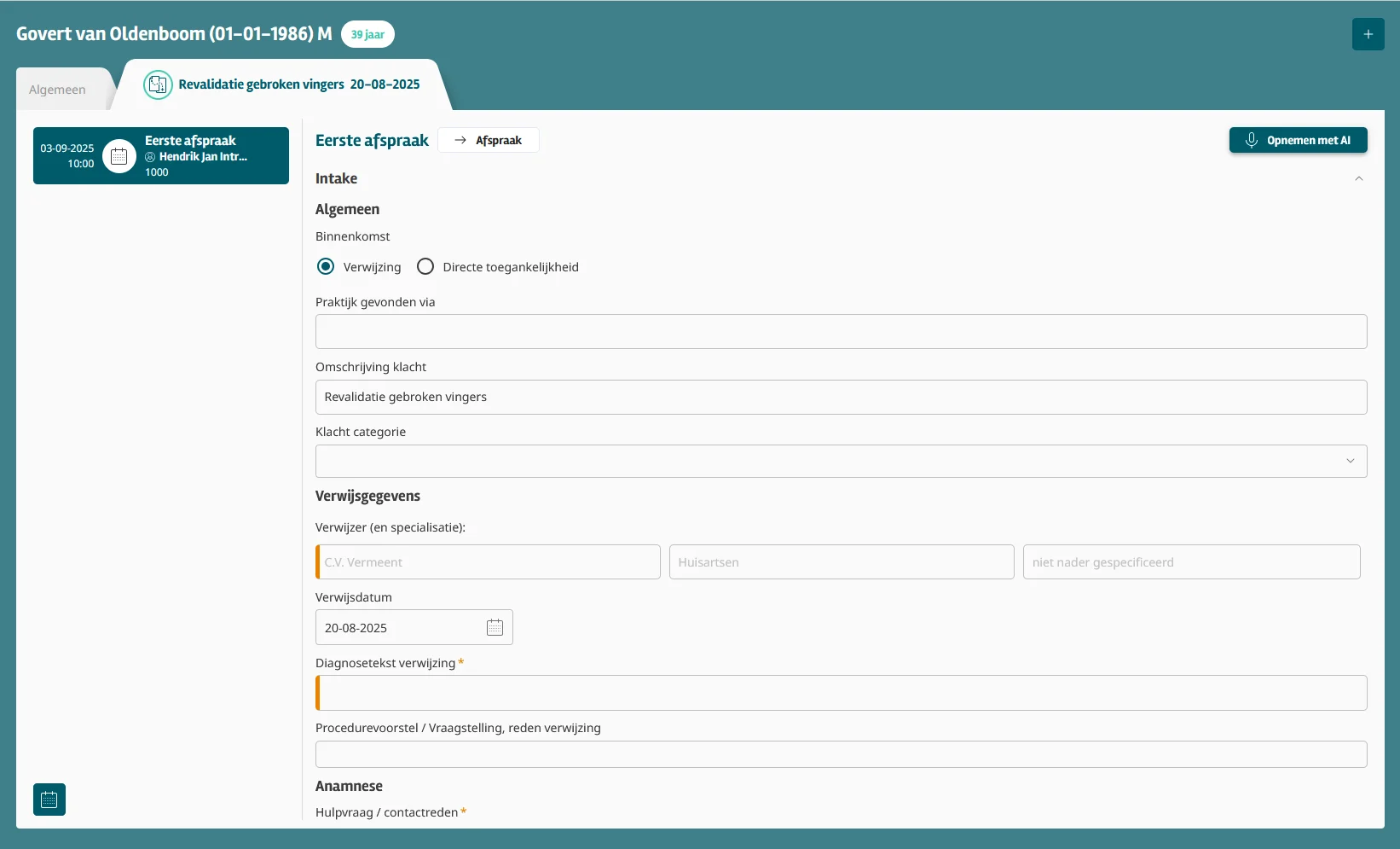 Scherm Intramed web intake