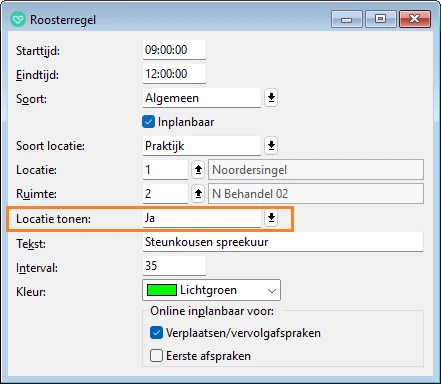 Roosterregel locatie wel tonen