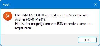 Foutmelding dubbele BSN