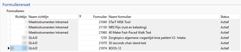 Voorbeeld GLA:D knie formulier