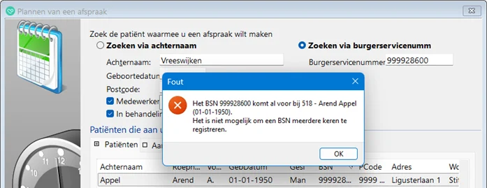 Foutmelding dubbel BSN