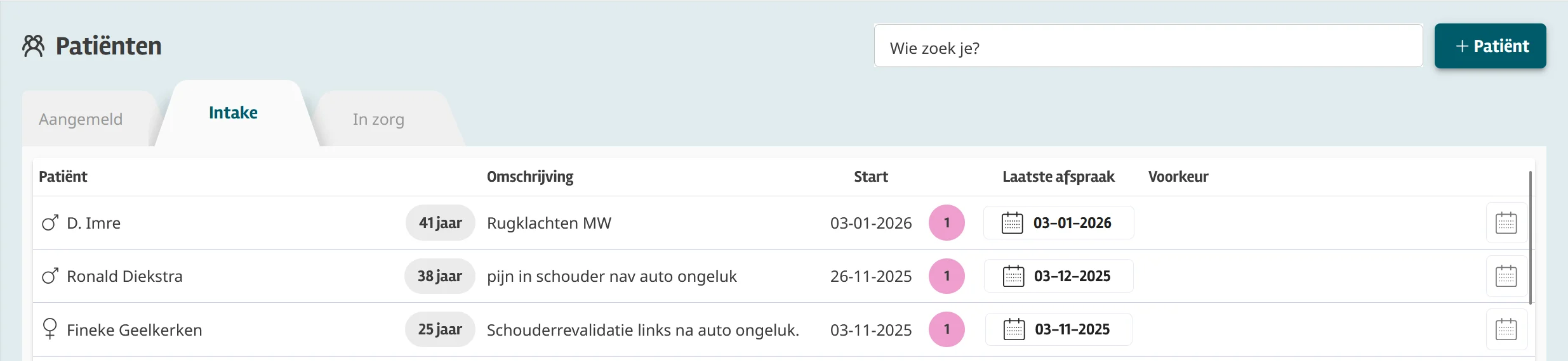 Intramed Web tabblad intakes
