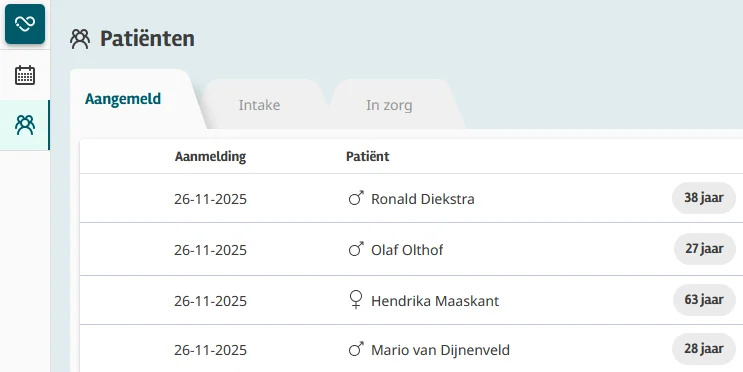Overzicht tabbladen patiënten