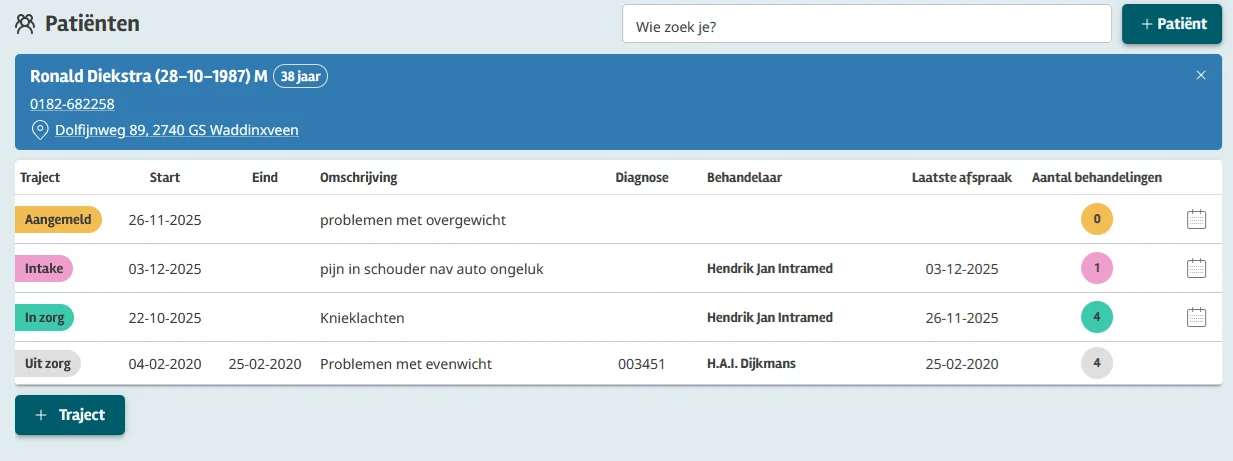 Intramed Web overzicht traject status
