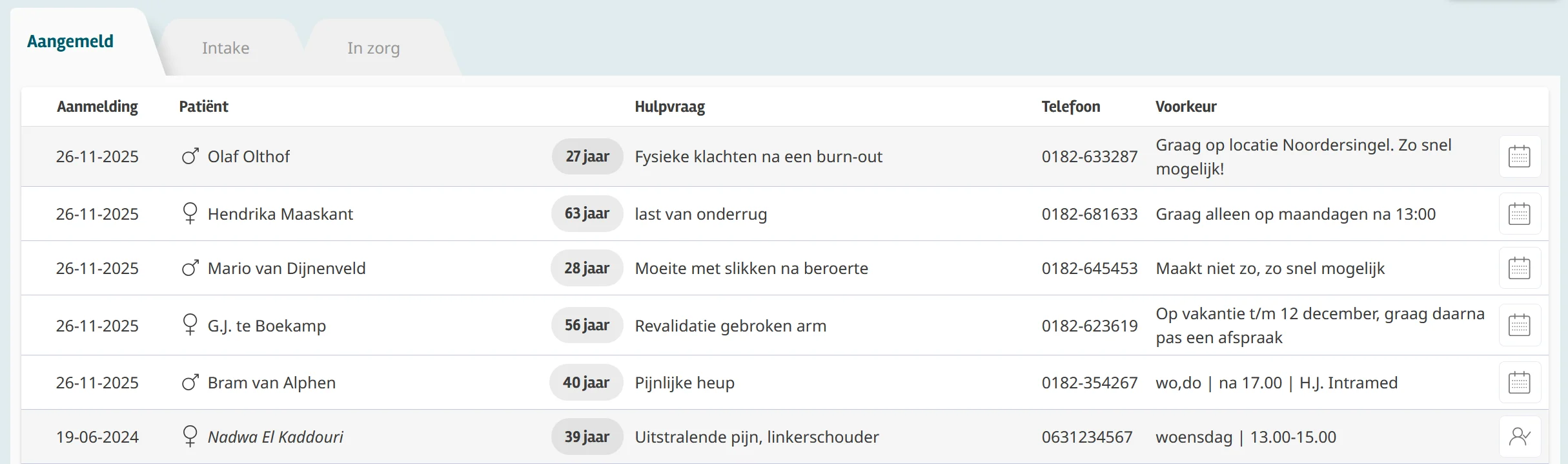 Intramed Web overzicht tabblad aangemeld
