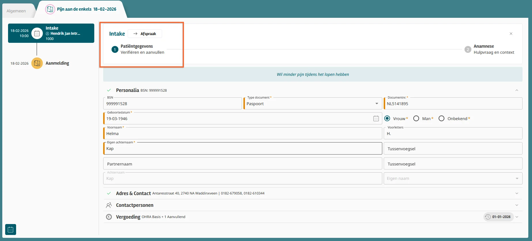 Intramed web intake aanpassing stap 1