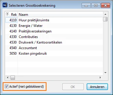 Boekhouden Grootboekrekening selecteren