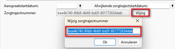 zorgtrajectnummer kopieren via de wijzig button