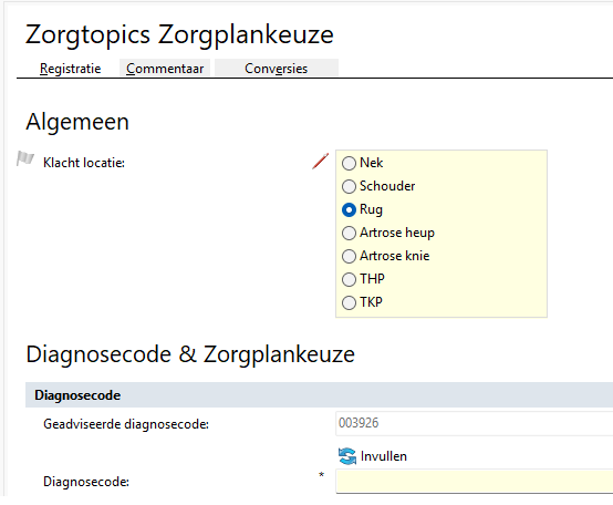 Nieuwe diagnosecode Zorgtopics formulier