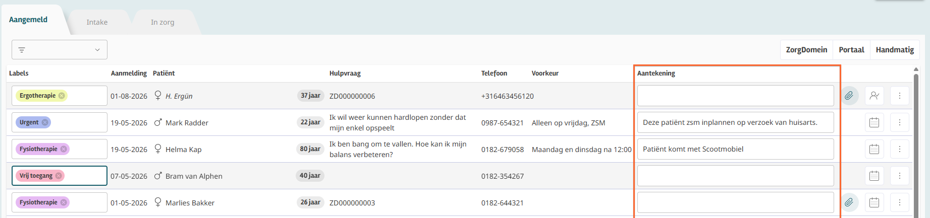 Aantekening aanmeldingslijst