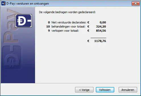 samenvatting van alles wat gedeclareerd wordt aan bedragen