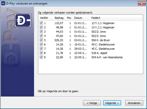 venster met verkopen wordt getoond