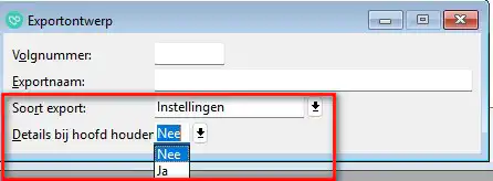venster waar je een keuze kan maken voor export ontwerp