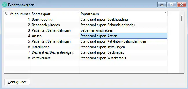 overzicht van de export ontwerpen die er zijn