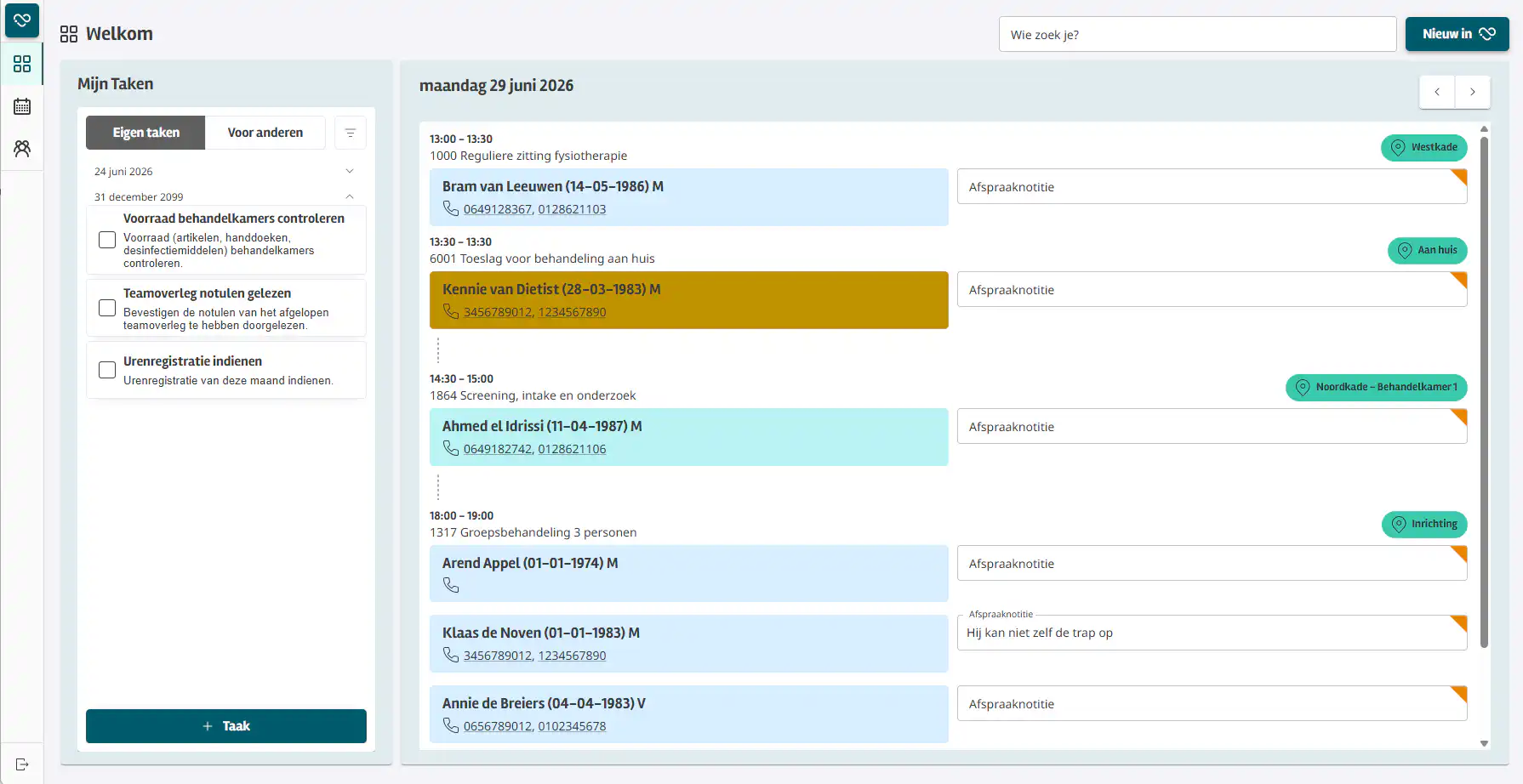 Het persoonlijke dagelijkse dashboard in Intramed Web met de agenda. Bij de eerste keer openen na een update wordt eerst een overzicht van de nieuwe functies getoond. Nadat je dit hebt doorlopen, kom je uit op je dagelijkse dashboard.