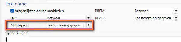Zorgtopics toestemming geef je aan op tabblad 3 bijzonderheden