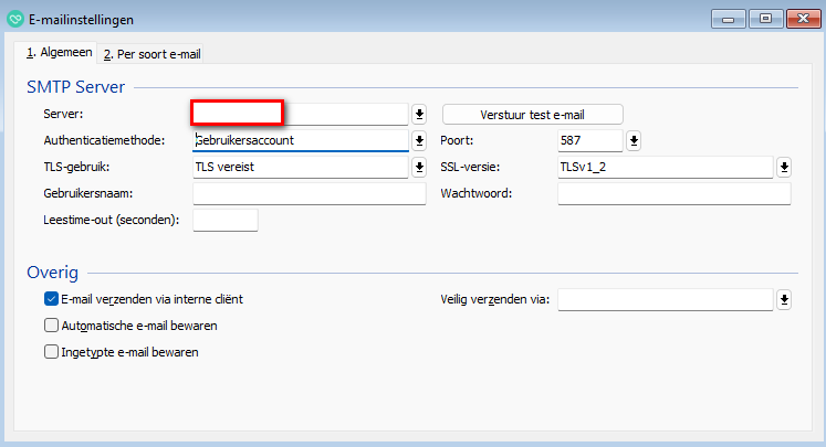 e-mail instellingen voor de smtp server